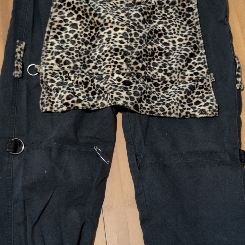 Black Punk Pants with Leopard Print Accent